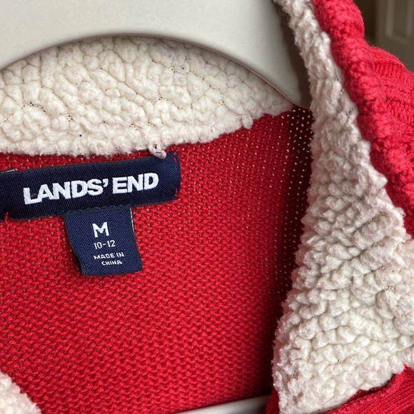 Girl’s Lands’ End Medium (10-12) 1/4 Zip Red Sweater - Picture 8 of 8